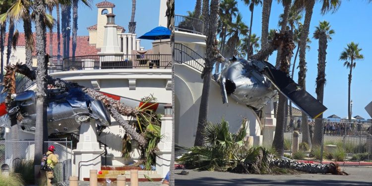Helicóptero se desploma en Huntington Beach, California