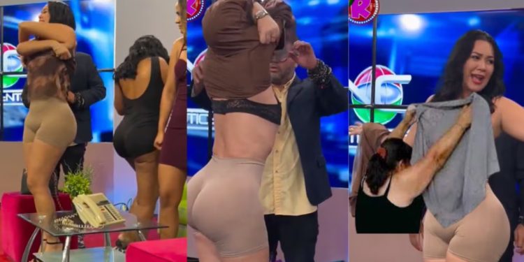 Karina Pérez: Modelo se quitó la blusa en programa en vivo de tv
