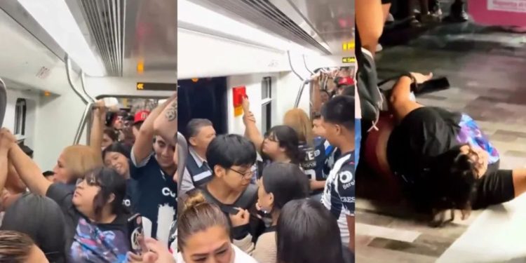 Mujer es bajada a empujones del vagón rosa del Metro de Monterrey por reclamar invasión de aficionados de Rayados