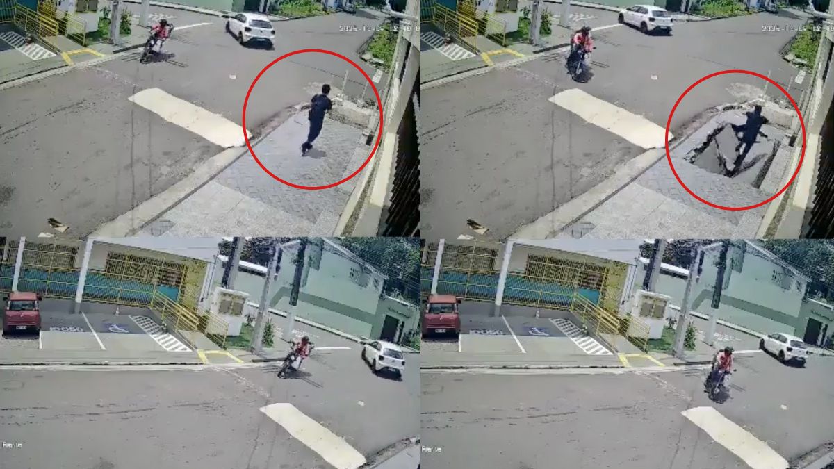 Video viral: enorme socavón se abre en segundos y “se traga” a un estudiante en plena calle de Brasil