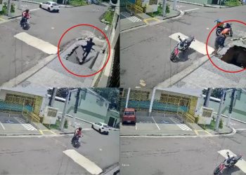 Video viral: enorme socavón se abre en segundos y “se traga” a un estudiante en plena calle de Brasil