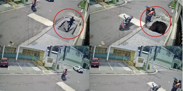 Video viral: enorme socavón se abre en segundos y “se traga” a un estudiante en plena calle de Brasil