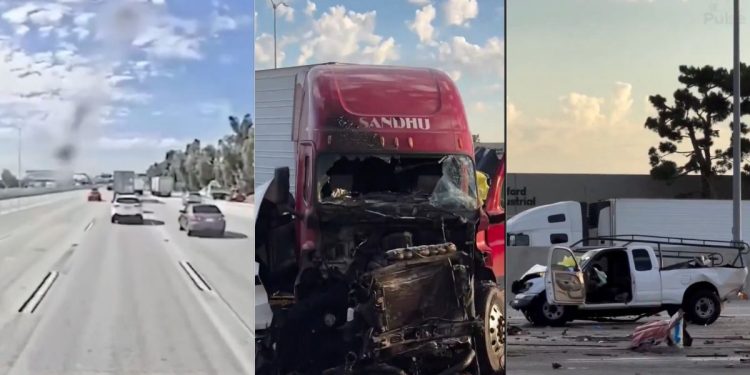 Video viral: trailero provoca carambola en California y él mismo graba el accidente