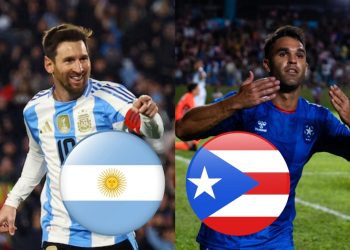 Lionel Messi y un jugador de Puerto Rico protagonizan el amistoso internacional en Miami entre Argentina y Puerto Rico.