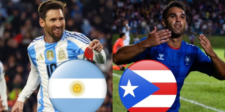 Lionel Messi y un jugador de Puerto Rico protagonizan el amistoso internacional en Miami entre Argentina y Puerto Rico.