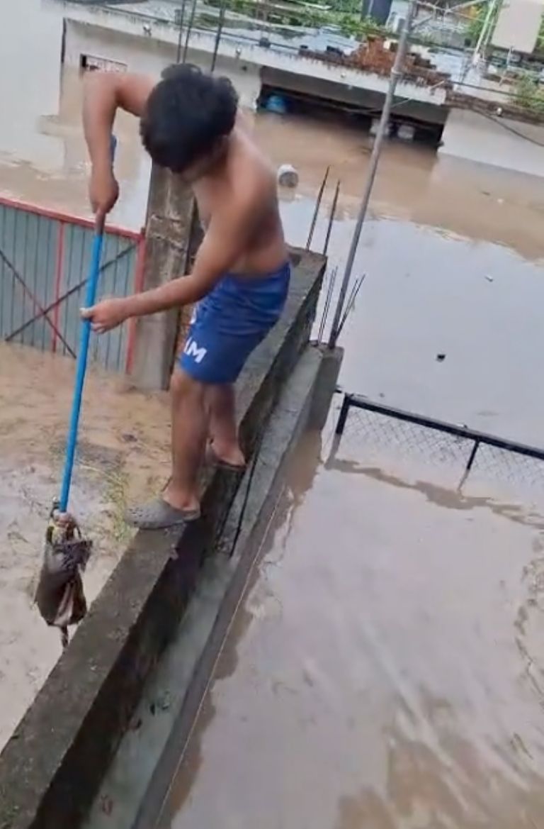 Joven arriesga su vida para rescatar a un gatito durante las inundaciones en Veracruz