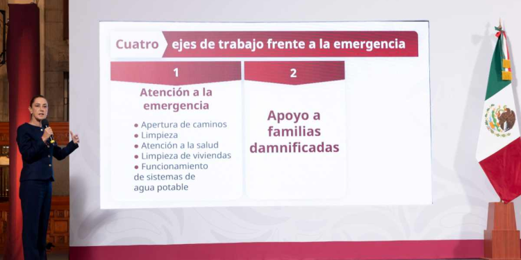 Apoyo a damnificados por lluvias en México: Sheinbaum, plan de cuatro ejes y entrega de apoyos urgentes
