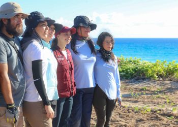 Ana Paty Peralta, encabezó la reforestación de 500 riñoninas en la duna costera del Área Natural Protegida de Playa Delfines