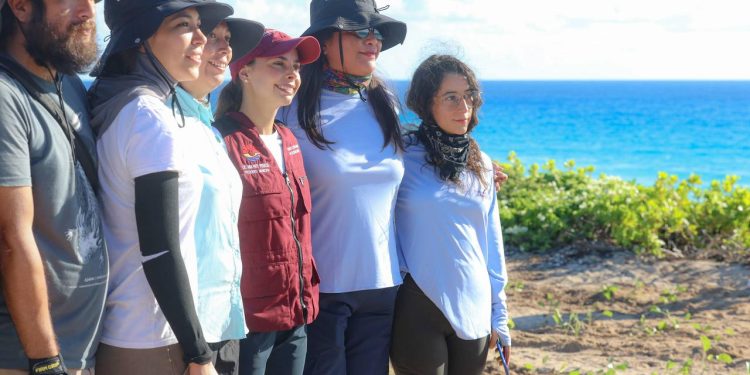Ana Paty Peralta, encabezó la reforestación de 500 riñoninas en la duna costera del Área Natural Protegida de Playa Delfines