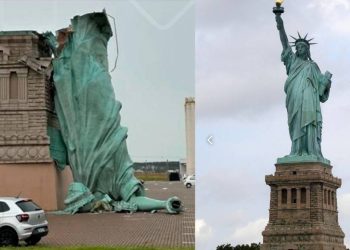 Cae replica de la Estatua de la Libertad en Brasil tras violento temporal