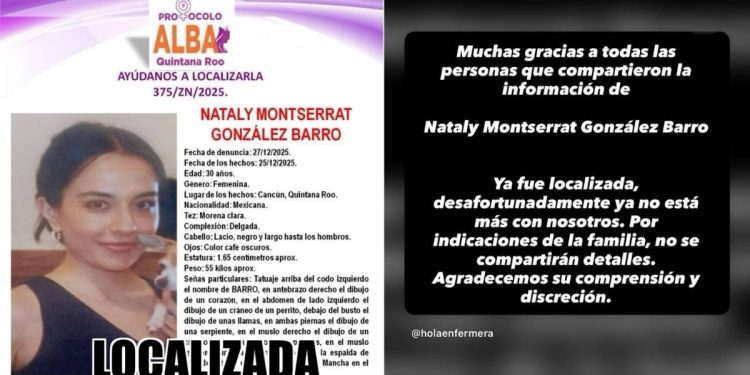 Fiscalia de Quintana Roo confirma hallazgo sin vida de Nataly Montserrat en Cancun