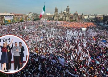 Sheinbaum llena el Zocalo en el septimo aniversario de la 4T No venceran al pueblo de Mexico