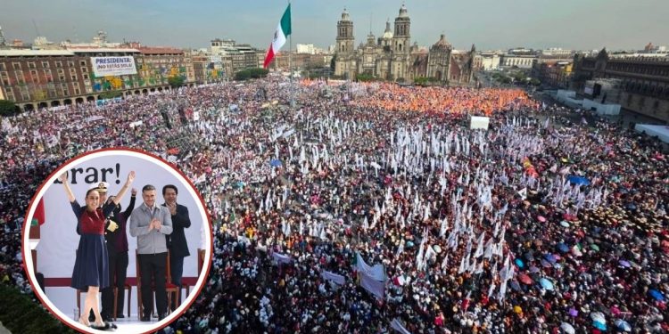 Sheinbaum llena el Zocalo en el septimo aniversario de la 4T No venceran al pueblo de Mexico