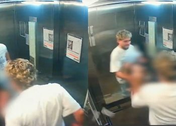 Turista propina brutal golpiza a su novia en un elevador en Brasil