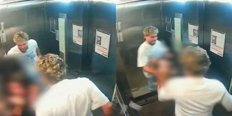 Turista propina brutal golpiza a su novia en un elevador en Brasil