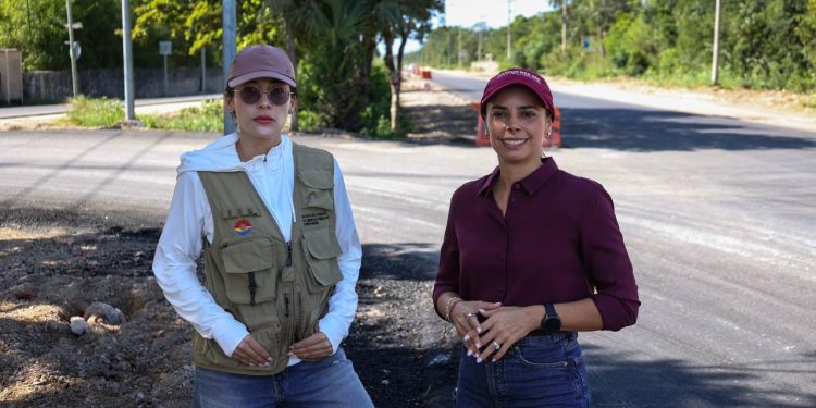 Ana Paty Peralta supervisa los avances del nodo vial de acceso a la ciudad de Cancún