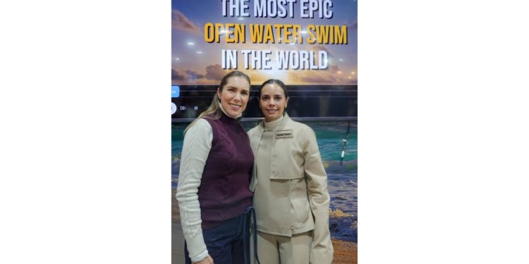 Ana Paty Peralta y Atenea Gómez Ricalde anuncian la competencia de nado “El Cruce”