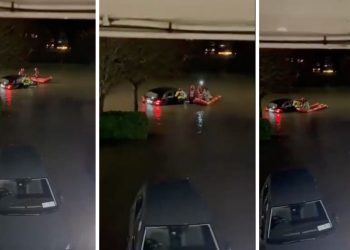 Pareja queda atrapada en su auto tras fuertes lluvias en Irlanda