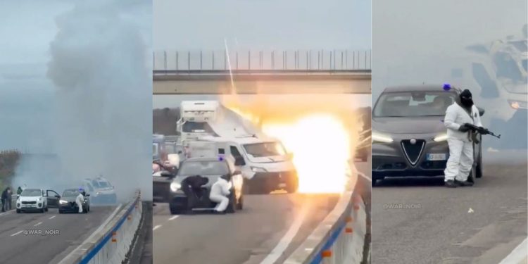 Comando asalta camioneta blindada y la explotan en plena vía pública