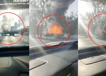 Incendian camión tras bloqueo en Periférico Norte y Tabachines