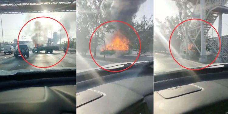 Incendian camión tras bloqueo en Periférico Norte y Tabachines
