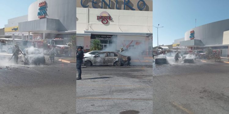 Se incendian dos autos en Centro Maya en Playa del Carmen