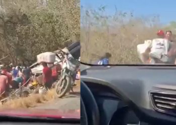 Volcadura de trailer en Oaxaca desata rapiña en la Costera 200
