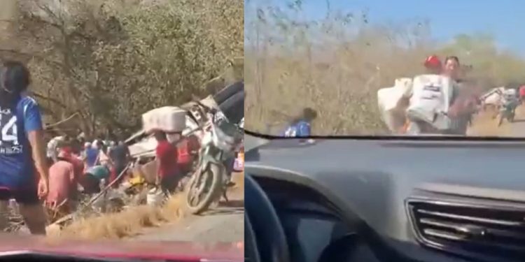 Volcadura de trailer en Oaxaca desata rapiña en la Costera 200