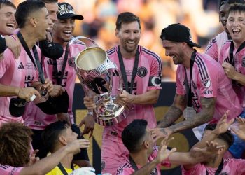 Lionel Messi celebrando un gol con Inter Miami en su camino hacia los 900 goles.
