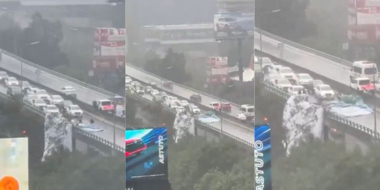 Cae espectacular en Periférico Sur por intensas lluvias en CDMX