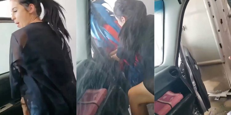Mujer se graba bailando en un autolavado y termina sin la puerta de su auto