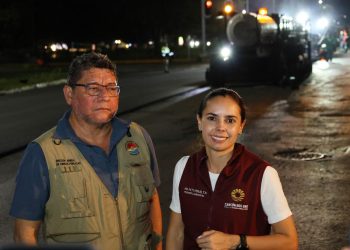 Ana Paty Peralta supervisó las obra de reconstrucción de pavimento asfáltico en la avenida Kabah
