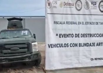 FGR destruye vehiculos con blindaje artesanal del crimen organizado en Tamaulipas
