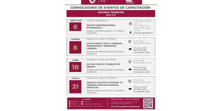 Anuncia la dirección general de Capacitación en Calidad sus cursos de mayo 2026 en Cancún