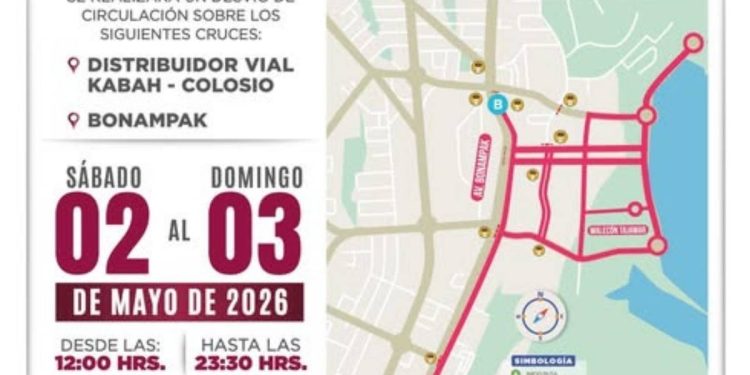 Cierres en Av Bonampak Cancun horarios desvios y rutas alternas este 2 y 3 de mayo