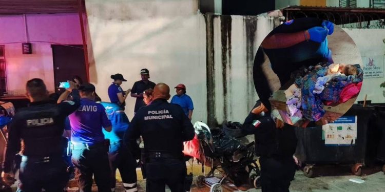 Rescatan a bebe abandonado dentro de un contenedor de basura en Cancun