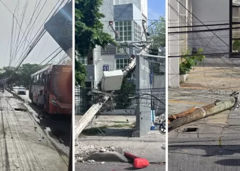 Postes derribados afectan tránsito y semáforos en la Av. Cobá