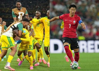 Jugadores de Sudáfrica celebran la histórica clasificación a la ronda eliminatoria del Mundial 2026