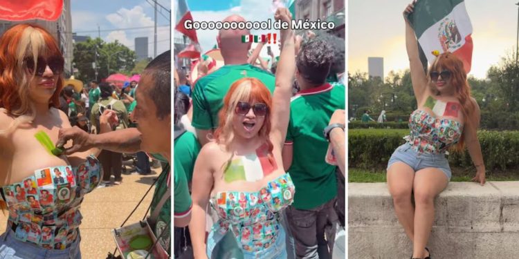 Aficionada mexicana crea atrevido outfit con estampas del Mundial 2026 y se vuelve viral