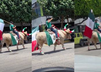Aficionado de la Selección Mexicana pasea en Toro por calles de Guadalajara