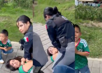 Exhiben detención de mujer en parque de Cholula, Puebla, la acusan de conducir ebria