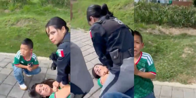 Exhiben detención de mujer en parque de Cholula, Puebla, la acusan de conducir ebria