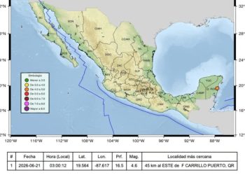 Tiembla nuevamente en Quintana Roo, epicentro se localizó en Felipe Carrillo Puerto