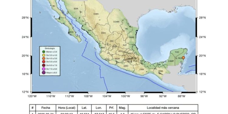 Tiembla nuevamente en Quintana Roo, epicentro se localizó en Felipe Carrillo Puerto