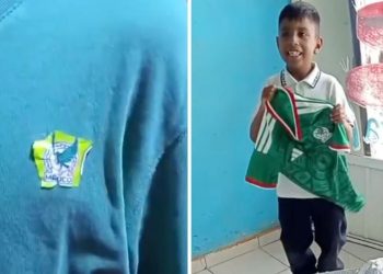 Niño recibe jersey oficial tras conmover a la afición con su ingeniosa playera del Tri
