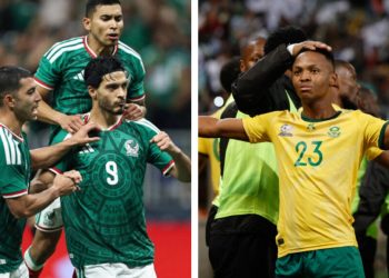 Árbitro Wilton Sampaio revisa una jugada en el VAR durante el partido México vs Sudáfrica del Mundial 2026.