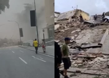 Colapso parcial del techo en Palestina Store dentro del Centro Comercial La Cascada tras el sismo en Venezuela.