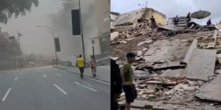 Colapso parcial del techo en Palestina Store dentro del Centro Comercial La Cascada tras el sismo en Venezuela.