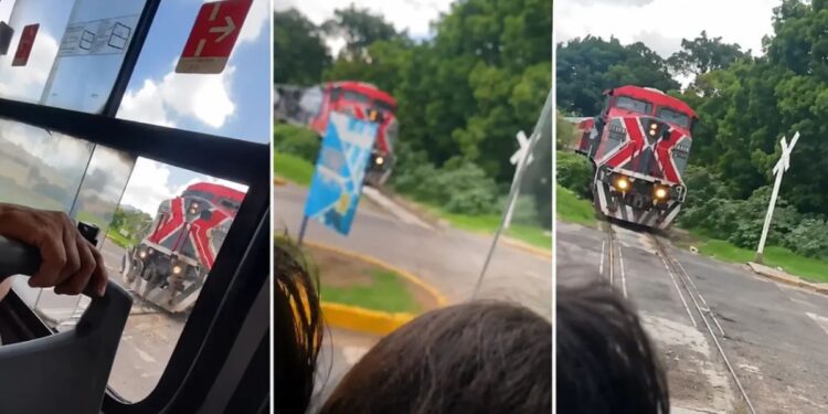 Chofer intenta ganarle el paso al tren y arriesga a pasajeros en Tepic, Nayarit