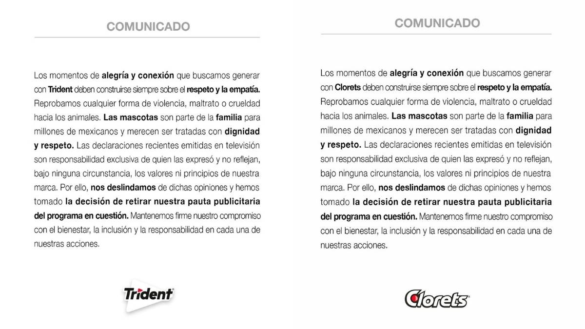 Comunicado de las marcas tras comentarios de Pedro Sola